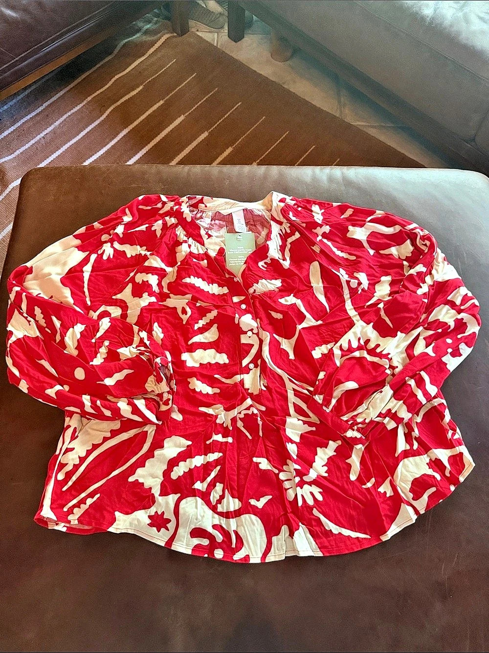 H&M Balloon-Sleeved Blouse Red & White Size Large